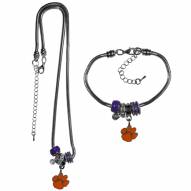 Clemson Tigers Euro Bead Necklace & Bracelet Set