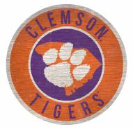 Clemson Tigers Round State Wood Sign
