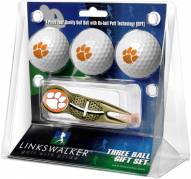 Clemson Tigers Gold Crosshair Divot Tool & 3 Golf Ball Gift Pack