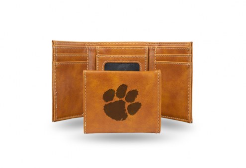 Clemson Tigers Laser Engraved Brown Trifold Wallet