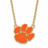 Clemson Tigers Sterling Silver Gold Plated Large Pendant Necklace