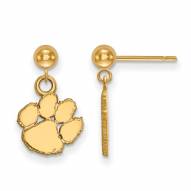 Clemson Tigers Sterling Silver Gold Plated Dangle Ball Earrings