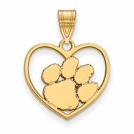 Clemson Tigers Sterling Silver Gold Plated Heart Pendant