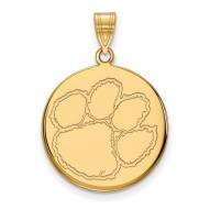 Clemson Tigers Sterling Silver Gold Plated Large Disc Pendant