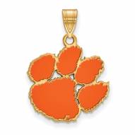Clemson Tigers Sterling Silver Gold Plated Large Enameled Pendant