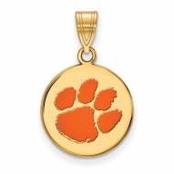 Clemson Tigers Sterling Silver Gold Plated Medium Enameled Disc Pendant