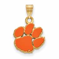 Clemson Tigers Sterling Silver Gold Plated Small Enameled Pendant