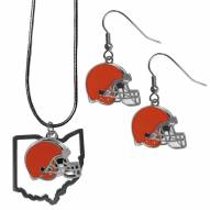 Cleveland Browns Dangle Earrings & State Necklace Set