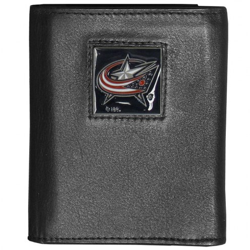 Columbus Blue Jackets Deluxe Leather Tri-fold Wallet in Gift Box