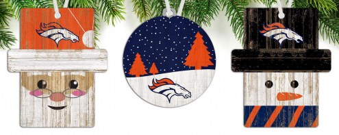 Denver Broncos 3-Pack Christmas Ornament Set