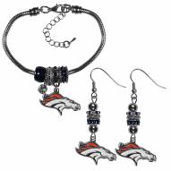 Denver Broncos Euro Bead Earrings & Bracelet Set