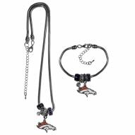 Denver Broncos Euro Bead Necklace & Bracelet Set