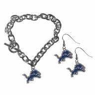 Detroit Lions Chain Bracelet & Dangle Earring Set