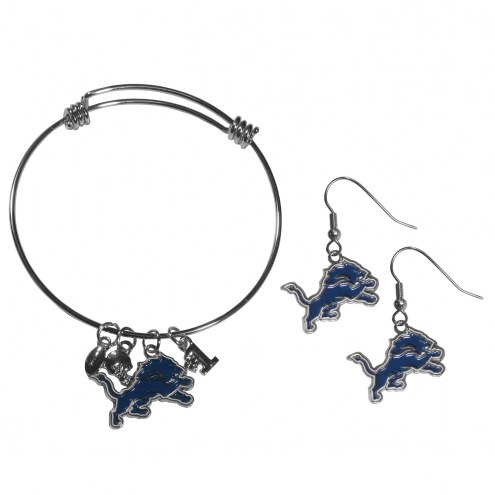 Detroit Lions Dangle Earrings & Charm Bangle Bracelet Set