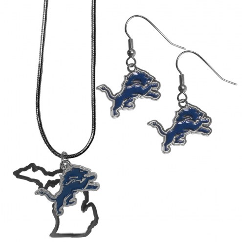 Detroit Lions Dangle Earrings & State Necklace Set