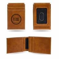 Detroit Pistons Laser Engraved Brown Front Pocket Wallet