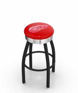 Detroit Red Wings Black Swivel Barstool with Chrome Ribbed Ring