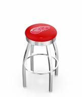 Detroit Red Wings Chrome Swivel Barstool with Ribbed Accent Ring