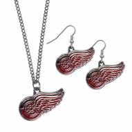 Detroit Red Wings Dangle Earrings & Chain Necklace Set