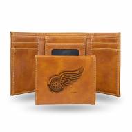Detroit Red Wings Laser Engraved Brown Trifold Wallet