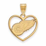 Detroit Red Wings Sterling Silver Gold Plated Heart Pendant