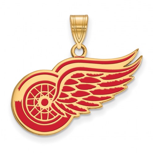 Detroit Red Wings Sterling Silver Gold Plated Large Enameled Pendant
