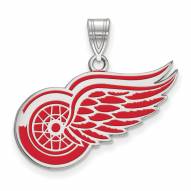 Detroit Red Wings Sterling Silver Large Enameled Pendant