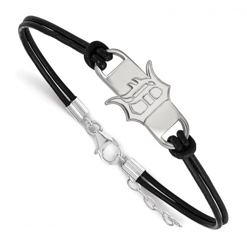 Detroit Tigers Sterling Silver Black Leather Bracelet