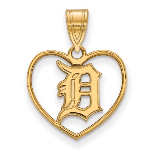 Detroit Tigers Sterling Silver Gold Plated Heart Pendant