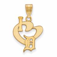 Detroit Tigers Sterling Silver Gold Plated Large I Love Logo Pendant