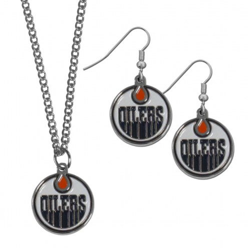 Edmonton Oilers Dangle Earrings & Chain Necklace Set