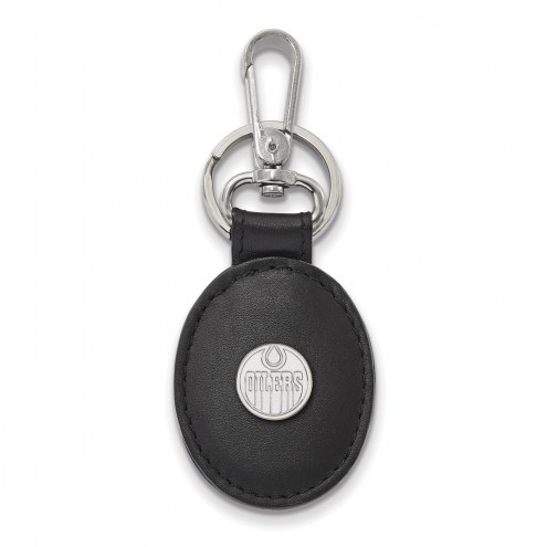 Edmonton Oilers Sterling Silver Black Leather Oval Key Chain
