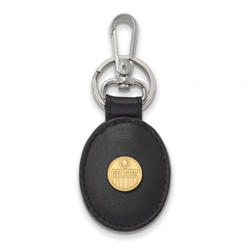 Edmonton Oilers Sterling Silver Gold Plated Black Leather Key Chain