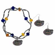 Florida Gators Dangle Earrings & Crystal Bead Bracelet Set