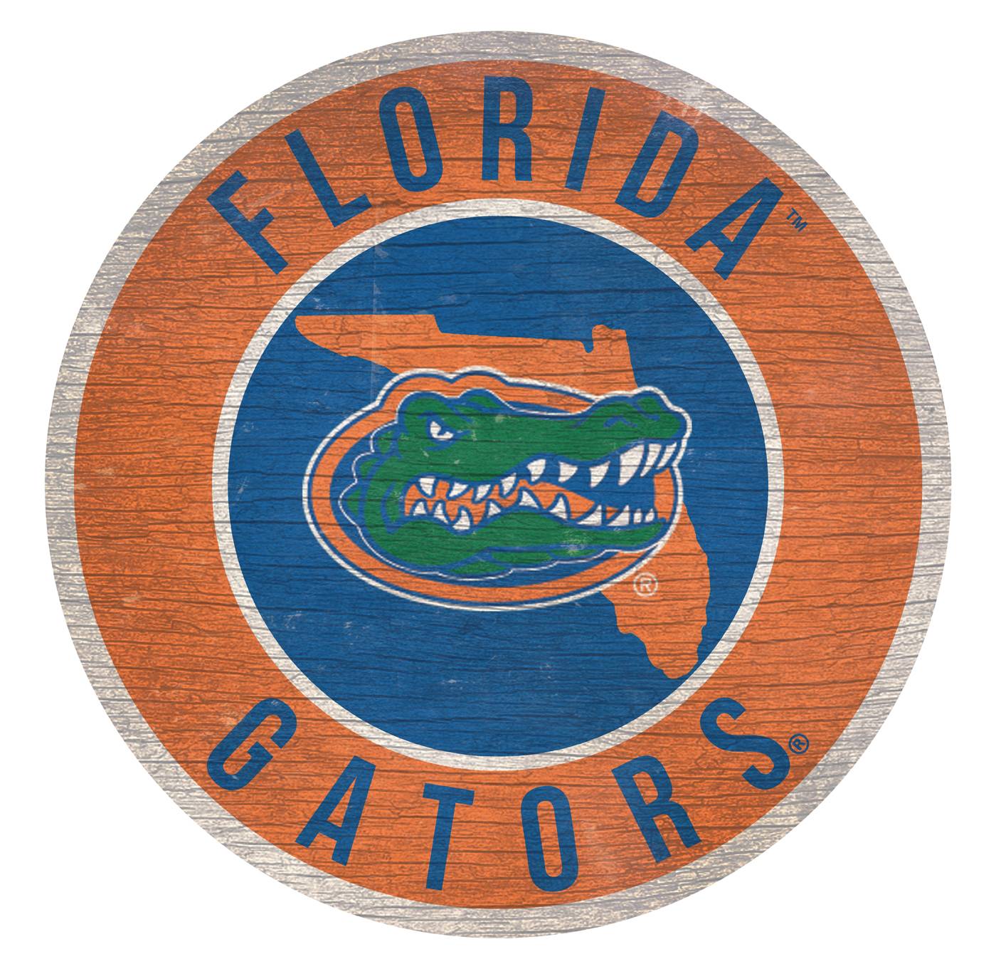 Florida Gators Round State Wood Sign