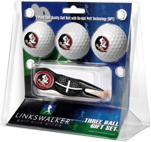 Florida State Seminoles Black Crosshair Divot Tool & 3 Golf Ball Gift Pack