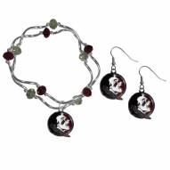 Florida State Seminoles Dangle Earrings & Crystal Bead Bracelet Set