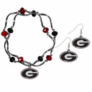 Georgia Bulldogs Dangle Earrings & Crystal Bead Bracelet Set