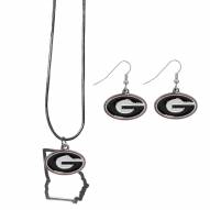 Georgia Bulldogs Dangle Earrings & State Necklace Set