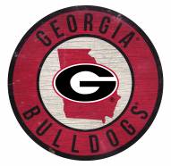 Georgia Bulldogs Round State Wood Sign