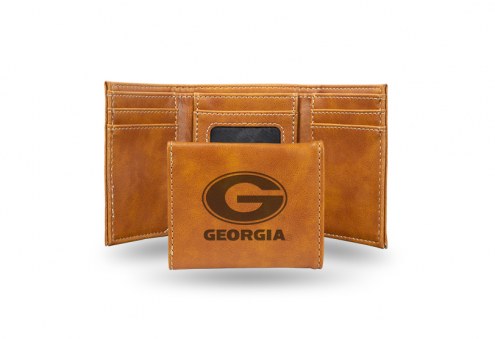 Georgia Bulldogs Laser Engraved Brown Trifold Wallet