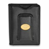 Georgia Bulldogs Sterling Silver Gold Plated Black Leather Wallet