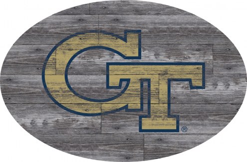 Georgia Tech Yellow Jackets 46&quot; Distressed Wood Oval Sign
