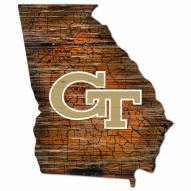 Georgia Tech Yellow Jackets Distressed State with Logo Sign