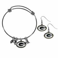 Green Bay Packers Dangle Earrings and Charm Bangle Bracelet Set