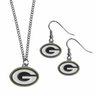 Green Bay Packers Dangle Earrings & Chain Necklace Set