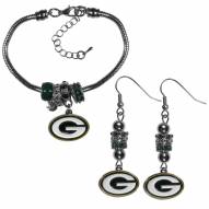 Green Bay Packers Euro Bead Earrings & Bracelet Set