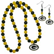 Green Bay Packers Fan Bead Earrings & Necklace Set