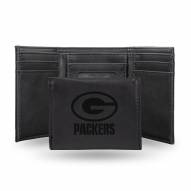 Green Bay Packers Laser Engraved Black Trifold Wallet