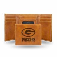 Green Bay Packers Laser Engraved Brown Trifold Wallet